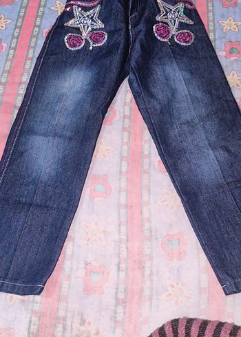 Kız Çocuk Çok Renkli Nakışlı Kot Pantolon - Görsel 2