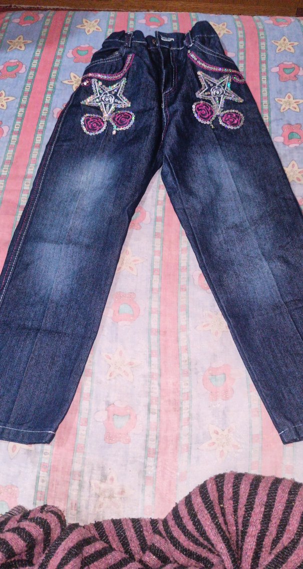 Kız Çocuk Çok Renkli Nakışlı Kot Pantolon - Görsel 2