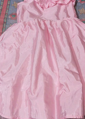 Kız Çocuk Pembe Fırfırlı Straplez Elbise - Görsel 2