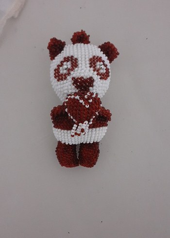 Bordo ve Beyaz Renkli Peluş Panda Boncuk Anahtarlık - Görsel 2