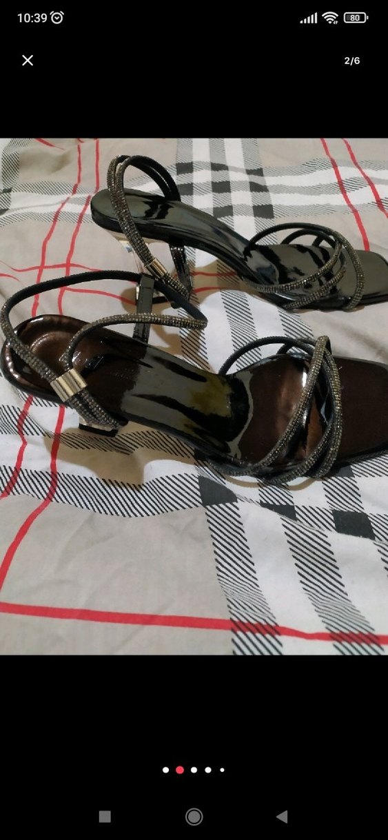 Siyah Kareli Tokalı Topuklu Kadın Ayakkabı - Görsel 2