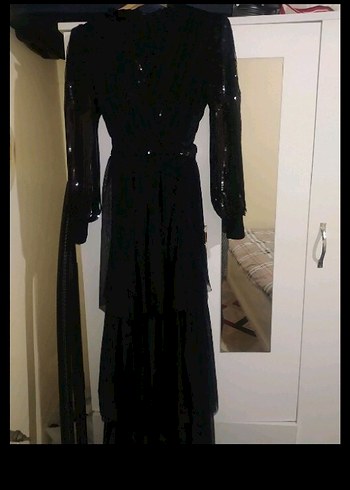 Siyah Drapeli V Yaka Uzun Gotik Abiye - Görsel 2