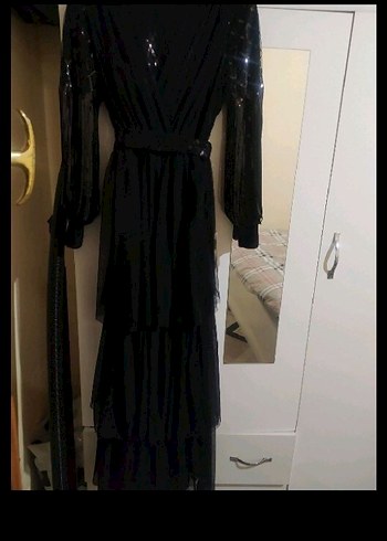 Siyah Drapeli V Yaka Uzun Gotik Abiye - Görsel 3