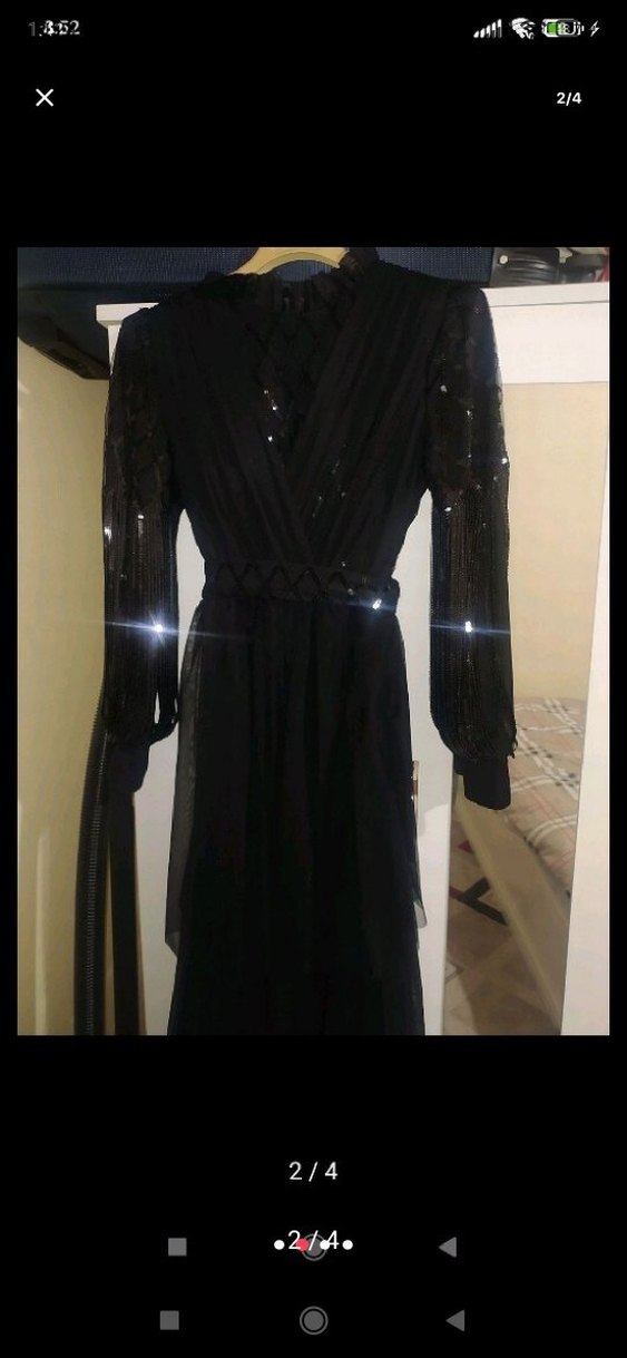 Siyah Drapeli V Yaka Uzun Gotik Abiye - Görsel 4