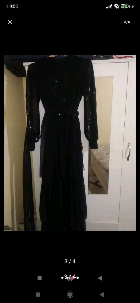 Siyah Drapeli V Yaka Uzun Gotik Abiye - Görsel 2