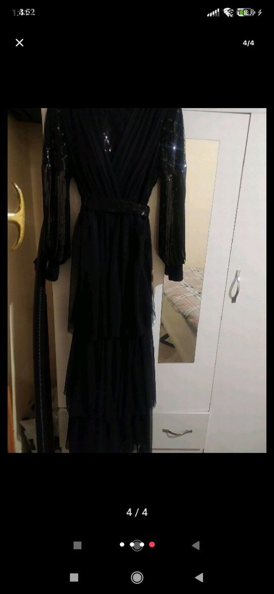 Siyah Drapeli V Yaka Uzun Gotik Abiye - Görsel 3