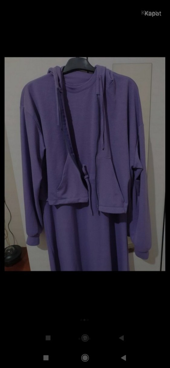 Ceketli mor elbise + şal - Görsel 2