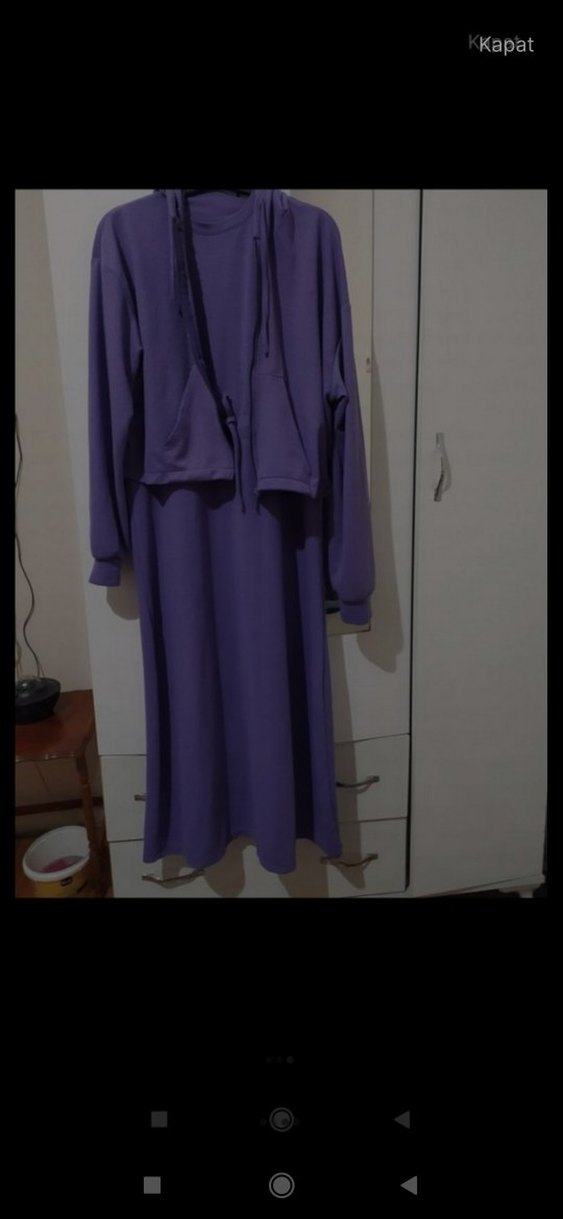 Ceketli mor elbise + şal - Görsel 3
