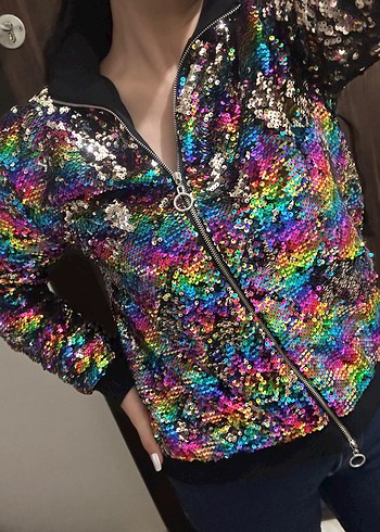 Renkli Payetli Kadın Ceket - Görsel 4