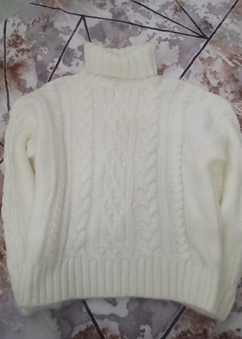 Beyaz Örgü Kadın Mini Triko Kazak - Görsel 2