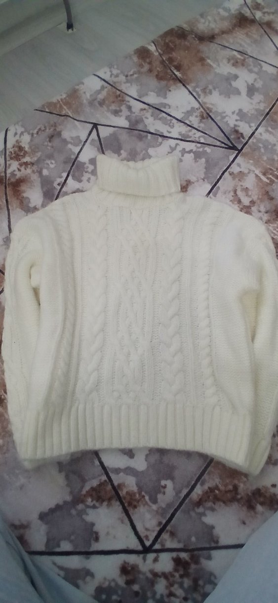 Beyaz Örgü Kadın Mini Triko Kazak - Görsel 2