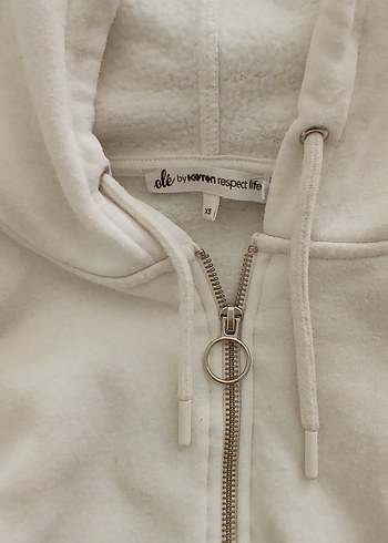 Fermuarlı Beyaz Kapüşonlu korse detay Kadın hırka - Görsel 4