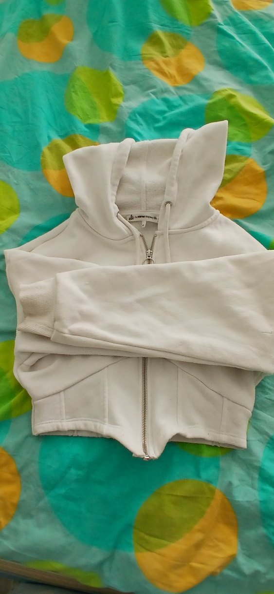 Fermuarlı Beyaz Kapüşonlu korse detay Kadın hırka - Görsel 2