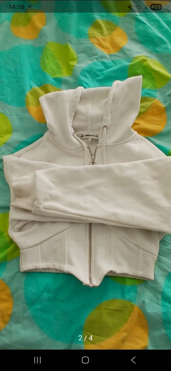 Kadın Beyaz Korse Detay Fermuarlı Kapüşonlu Sweatshirt - Görsel 2