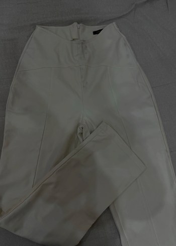 Beyaz Kadın Midi Kumaş Pantolon Fermuarlı - Görsel 4