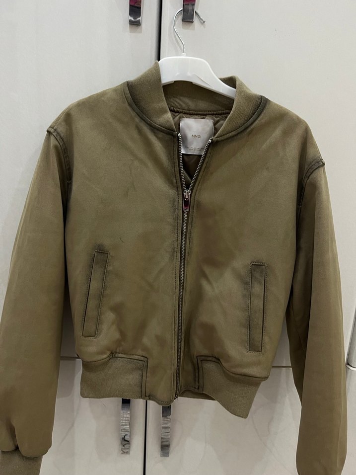 Haki Kadın Süet Fermuarlı Ceket Bomber - Görsel 2