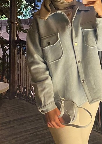 Gri Düğmeli Kadın Midi Boy Ceket - Görsel 4