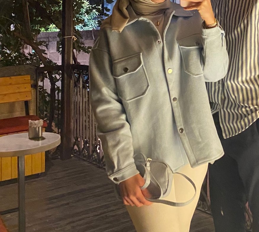 Gri Düğmeli Kadın Midi Boy Ceket - Görsel 4