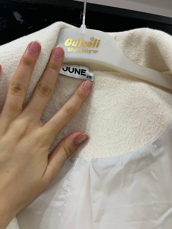 Düğmeli Beyaz Kadın Midi Keten Kaban - Görsel 2