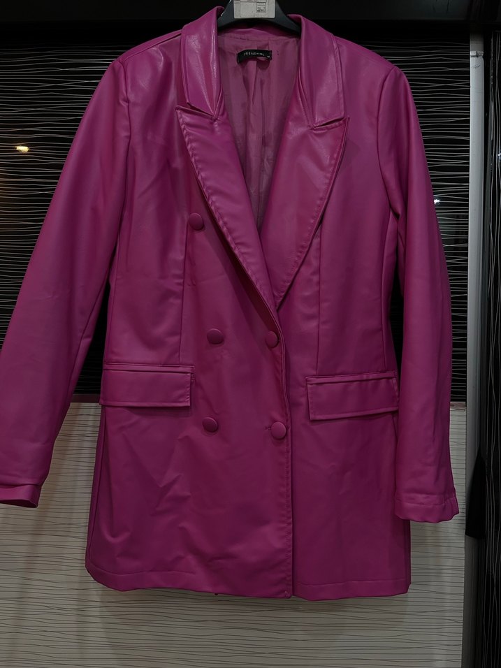 Parlak pembe Midi Kadın Blazer Ceket - Görsel 2