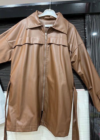 Kahverengi Deri Kemerli Kadın Ceket - Görsel 2