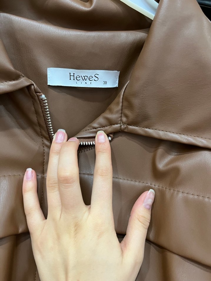 Kahverengi Deri Kemerli Kadın Ceket - Görsel 3