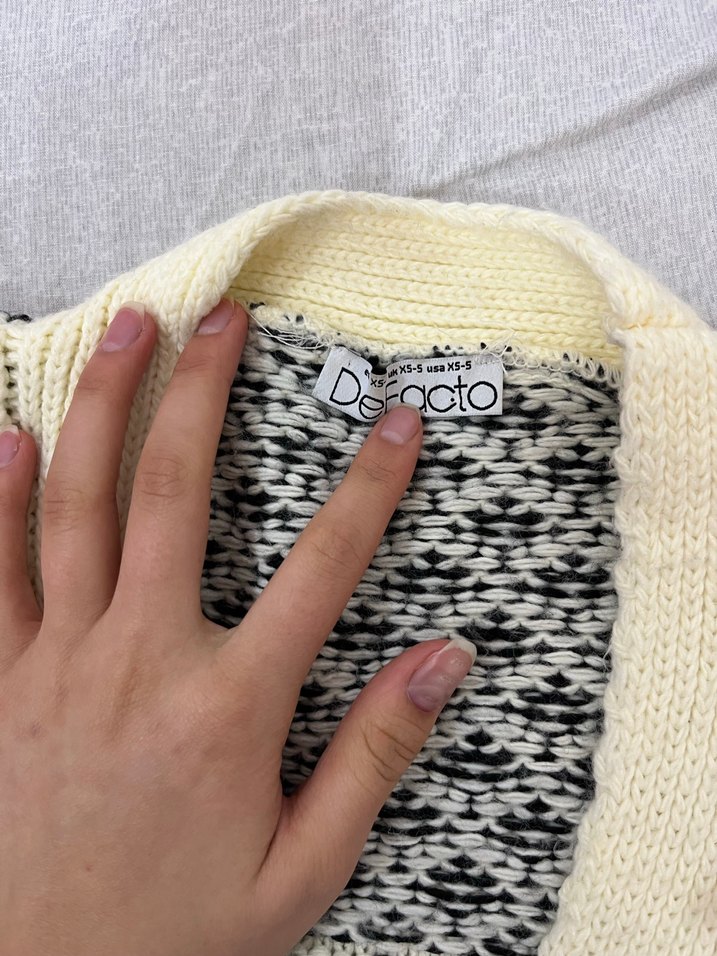 Bohem Tarz Gri Örgü Kadın Hırka - Görsel 3