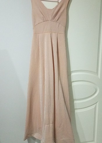 Bej Drapeli Uzun Abiye Elbise - Görsel 2