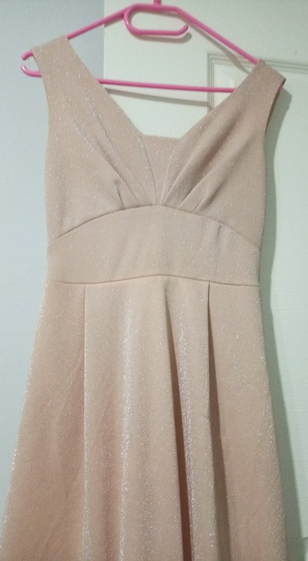 Bej Drapeli Uzun Abiye Elbise - Görsel 3