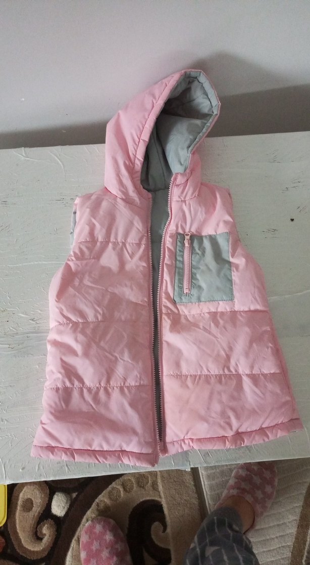 Kız Çocuk Kapüşonlu Gri Yelek - Görsel 2