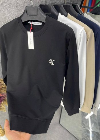 Erkek Siyah cK Baskılı Bisiklet Yaka Sweatshirt - Görsel 2