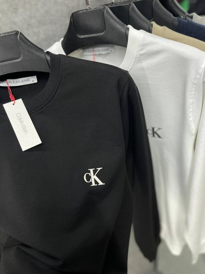 Erkek Siyah cK Baskılı Bisiklet Yaka Sweatshirt - Görsel 3