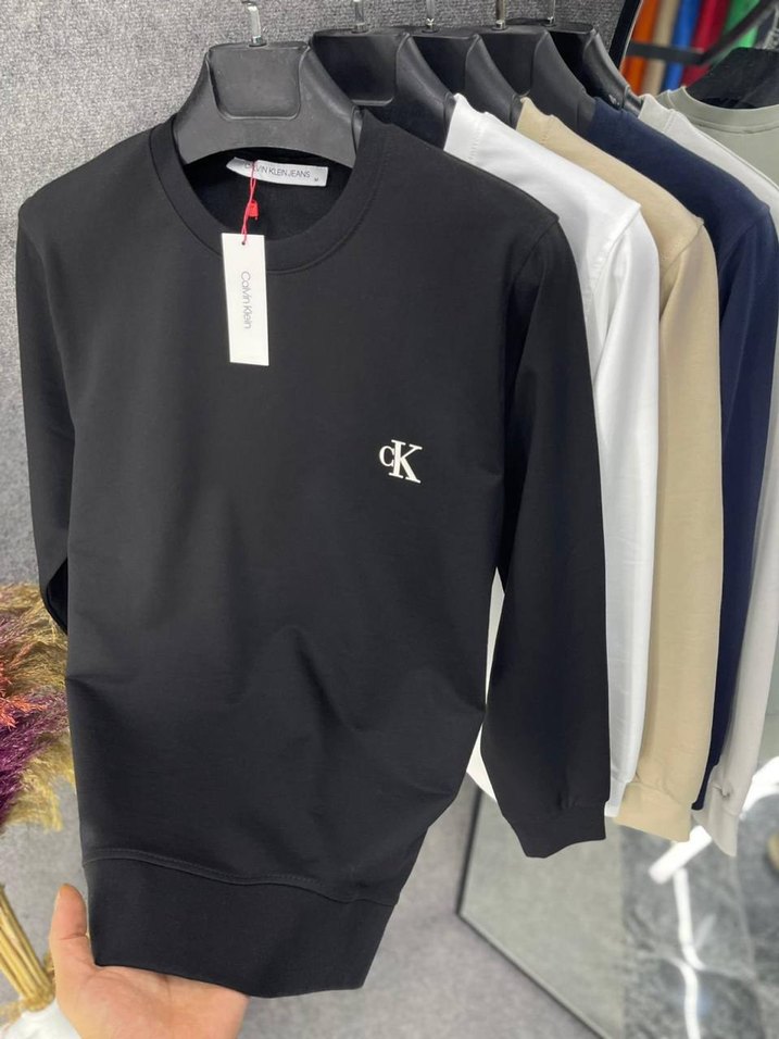 Erkek Siyah cK Baskılı Bisiklet Yaka Sweatshirt - Görsel 2