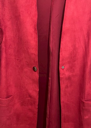 Bordo Süet Uzun Kadın Kaban - Görsel 2