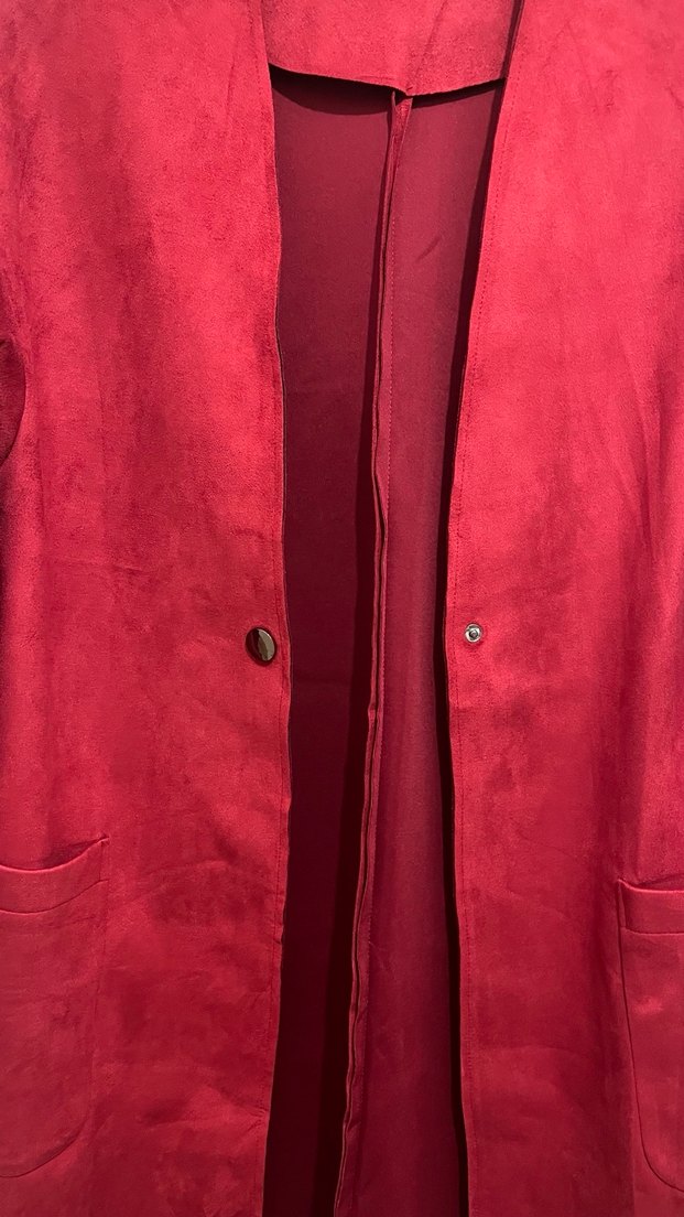 Bordo Süet Uzun Kadın Kaban - Görsel 2