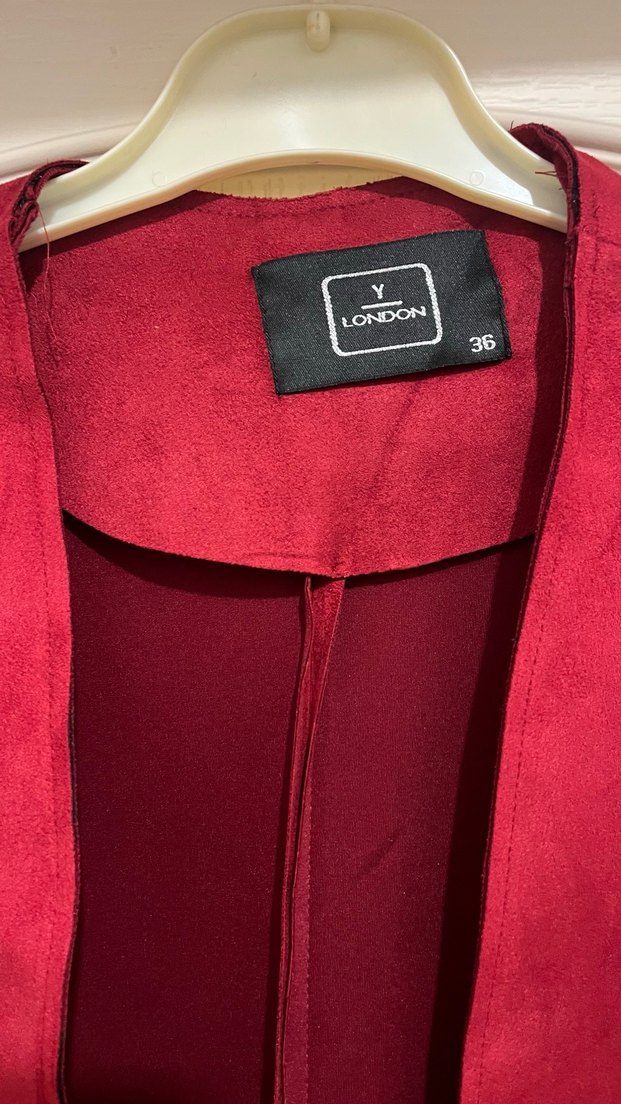 Bordo Süet Uzun Kadın Kaban - Görsel 3