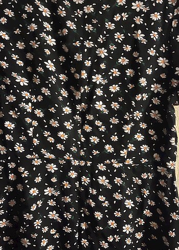 Düğmeli Siyah Çiçekli Midi Elbise - Görsel 2