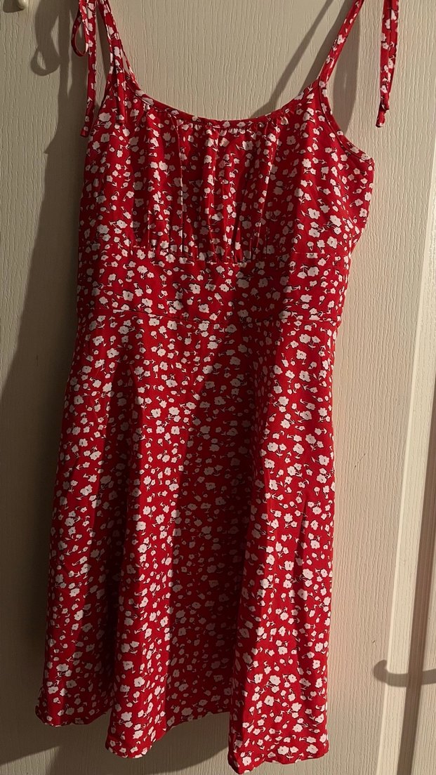 Kırmızı V Yaka Bohem Midi Elbise - Görsel 4