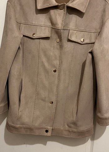 Bej Süet Midi Hamile Ceketi Fermuarlı - Görsel 4