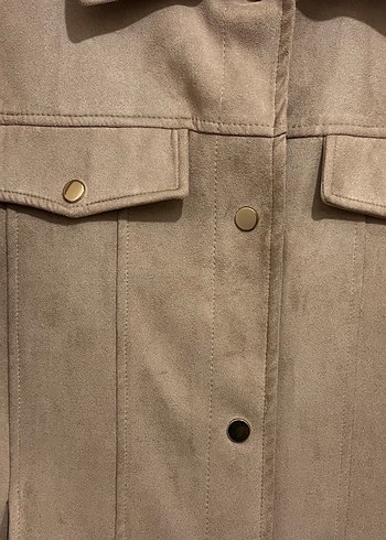 Bej Süet Midi Hamile Ceketi Fermuarlı - Görsel 2