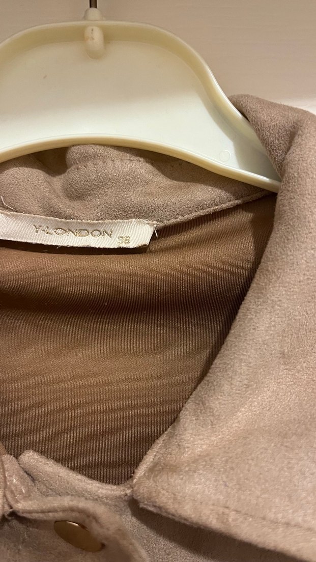 Bej Süet Midi Hamile Ceketi Fermuarlı - Görsel 3