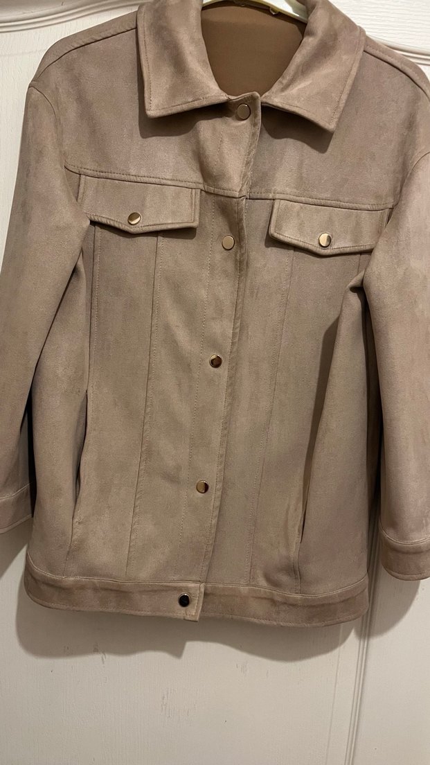 Bej Süet Midi Hamile Ceketi Fermuarlı - Görsel 4