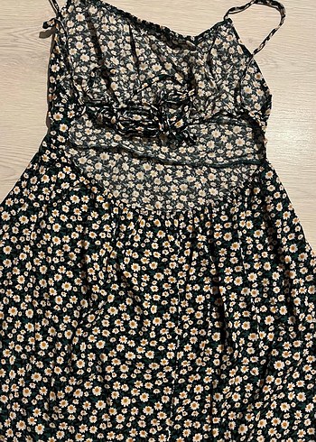 Çiçek Desenli Askılı Midi Elbise - Görsel 3