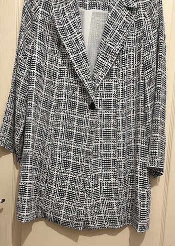 Ekose Desenli Uzun Kadın Ceketi - Görsel 3