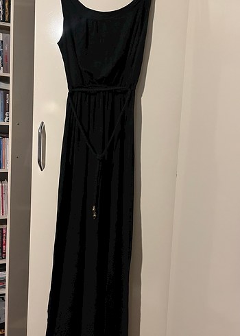 Siyah Uzun Drapeli Kolsuz Elbise - Görsel 3