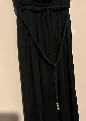 Siyah Uzun Drapeli Kolsuz Elbise - Görsel 2