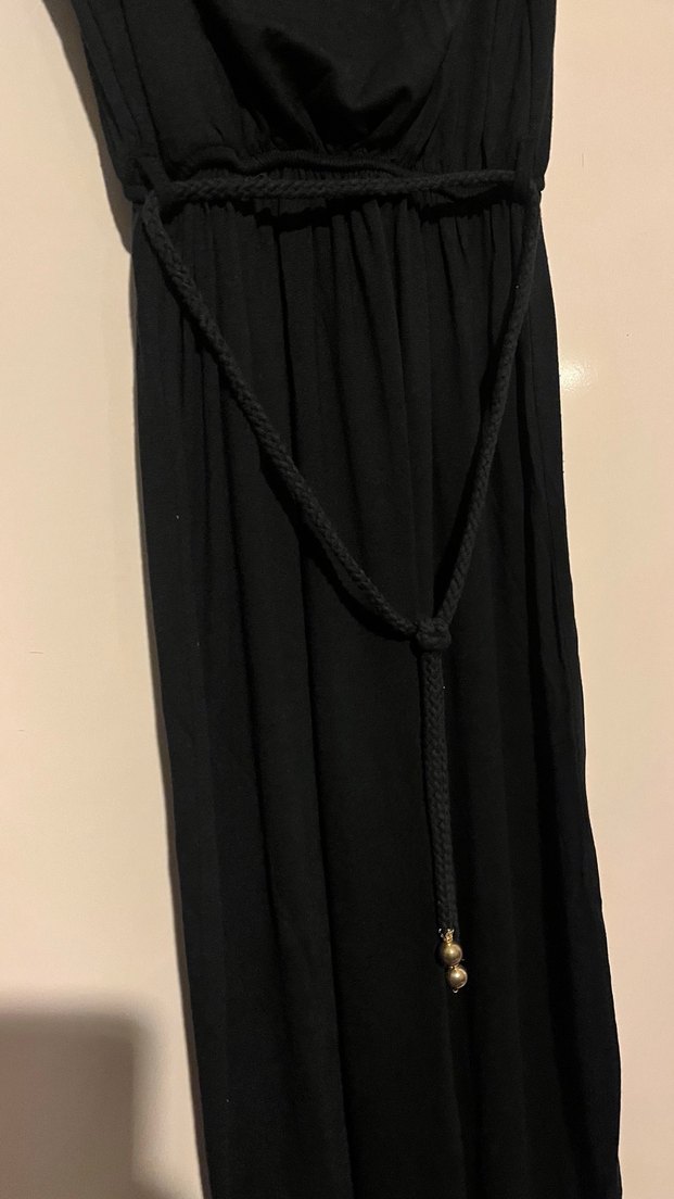 Siyah Uzun Drapeli Kolsuz Elbise - Görsel 2