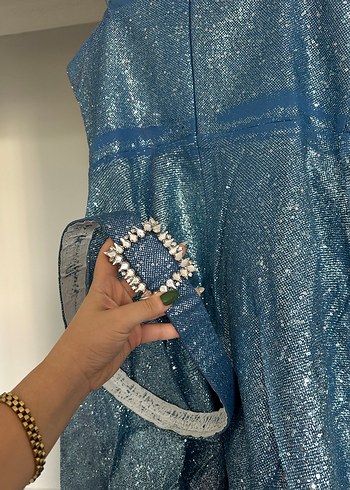 Parlak Mavi Simli Midi Mezuniyet Elbisesi - Görsel 5