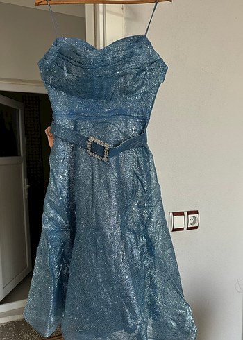 Parlak Mavi Simli Midi Mezuniyet Elbisesi - Görsel 2