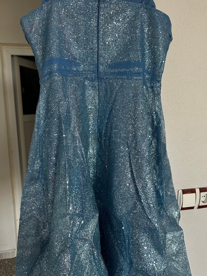 Parlak Mavi Simli Midi Mezuniyet Elbisesi - Görsel 4